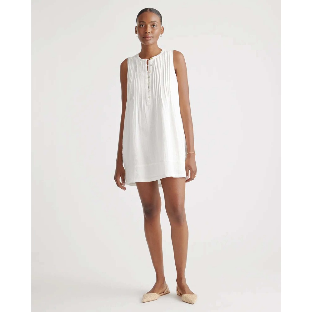 Quince Organic Cotton Gauze Sleeveless Swing Dress White Medium NWT